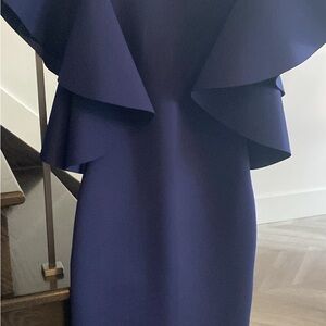 Elegant Navy Blue Ruffle Dress